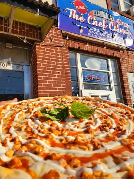 pizza in front of restaurant